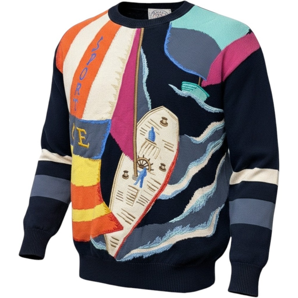 Vintage Iceberg Sport Sailing Nautical Embroidery Sweater Italy Mens L XL
